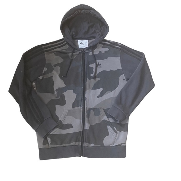 ADIDAS grey and black camp print zip up hoodie size small - Picture 2 of 4